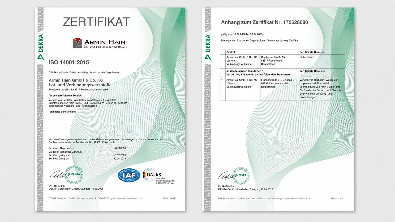 Zertifikat 170626080 ISO 14001 ger